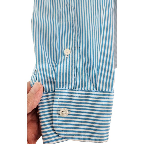 Roundtree & Yorke Mens Blue/White Striped Button-Down Shirt XL Casual Dress-Up - Picture 6 of 8